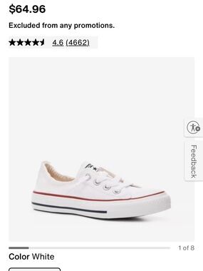 Converse Low Top Sneakers - White with Red Stripe Size 8